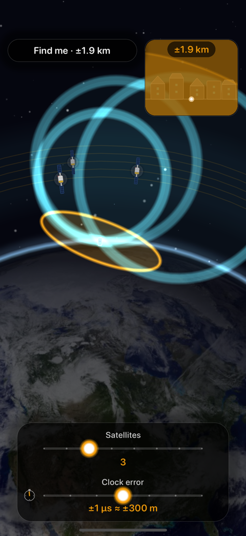 Alori — пісочниця GPS з супутниками й похибкою годинника