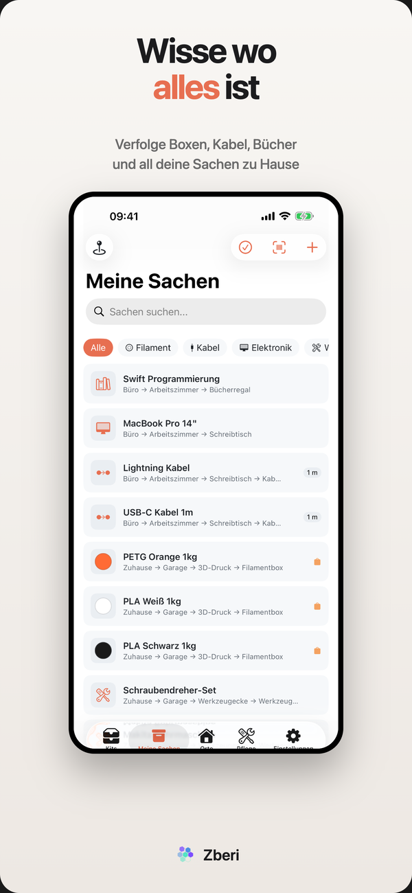 Zberi App — deutsche Oberfläche