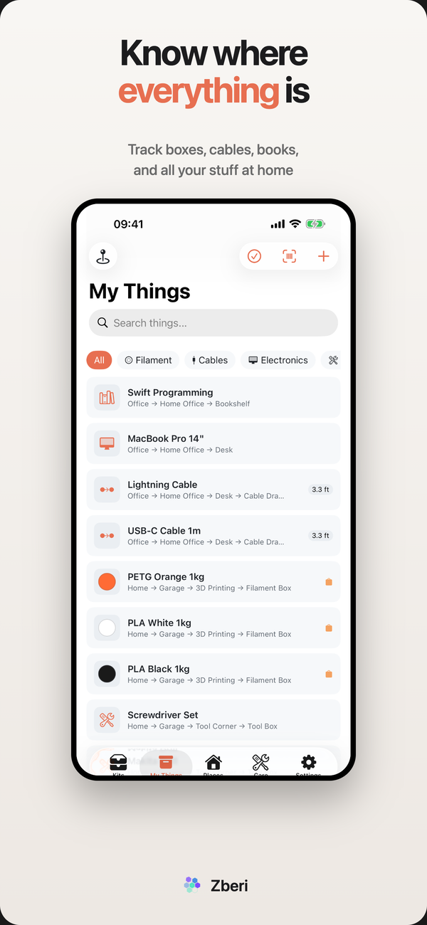 Zberi app — English interface